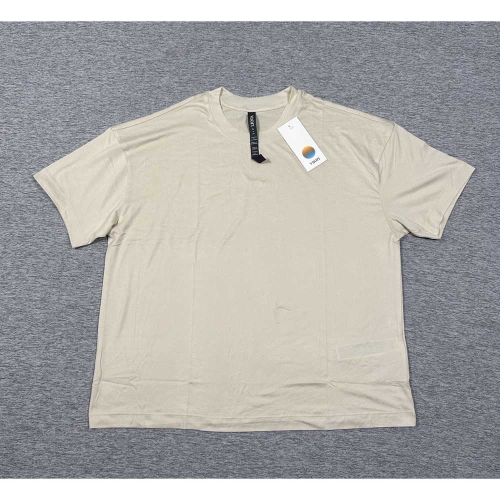 Vuori Energy Tee Shirt Womens Small Long Bone Heather Short Sleeve Stretch NEW